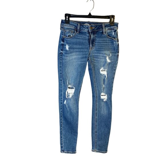 Old Navy Rockstar Mid Rise Super Skinny Ripped Stretch Blue Denim Jeans Size 2P - Picture 1 of 8